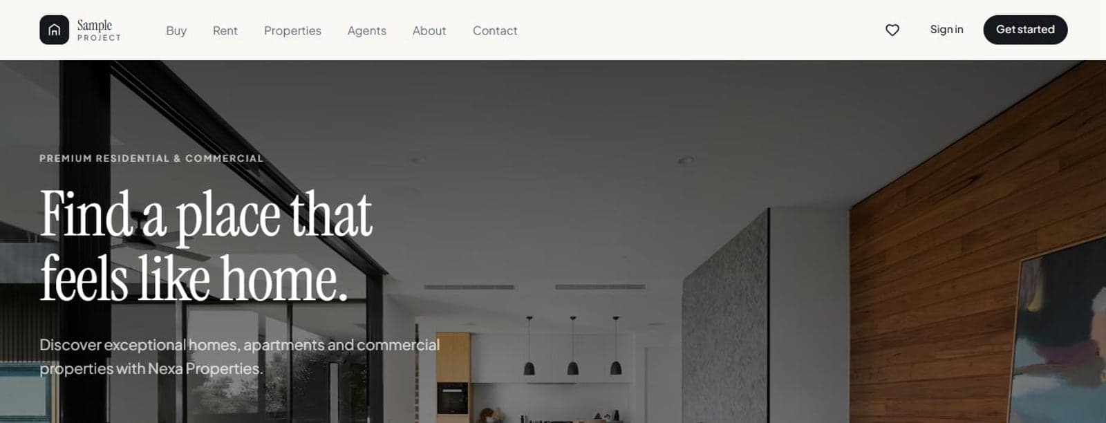 The Nexa Properties home page, showing the property search experience